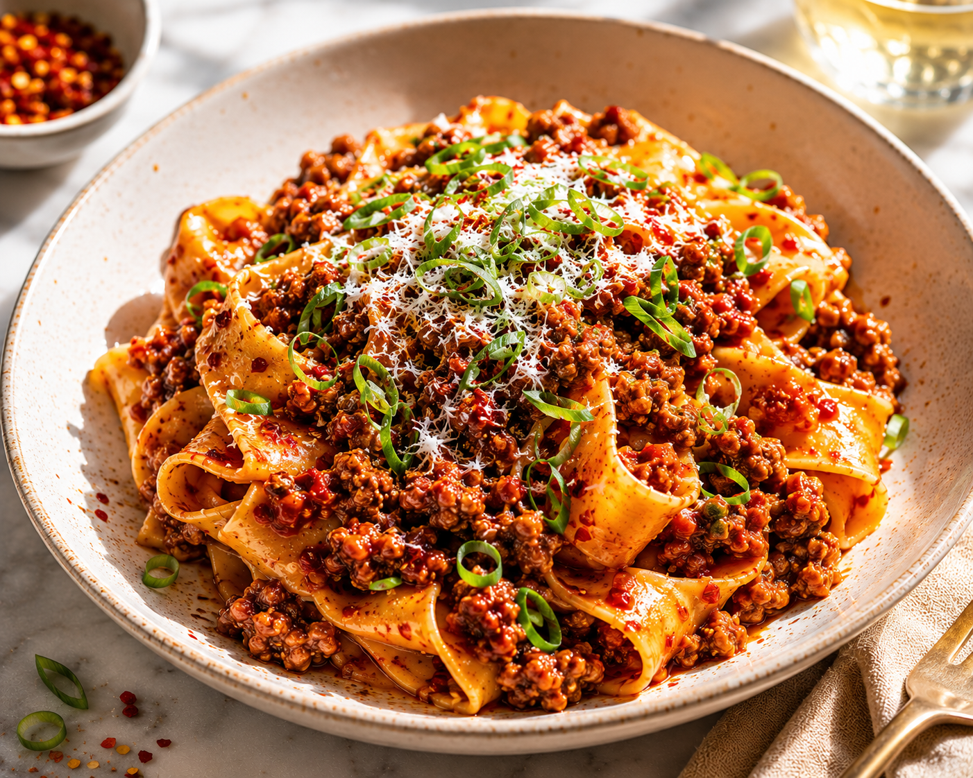 Korean style Pork Bolognese with Korean Chilli Master Sauce